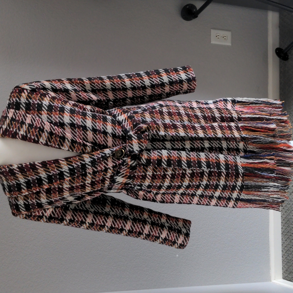 CAbi Regency Belted Noble Plaid Multicolor Coat with Fringe - Picture 2 of 10